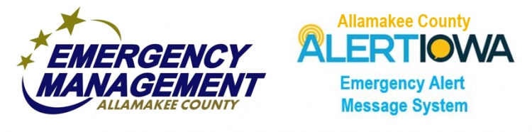 Logos for Allamakee County Emergency Management and Allamakee County Alert Iowa Emergency Alert Message System.